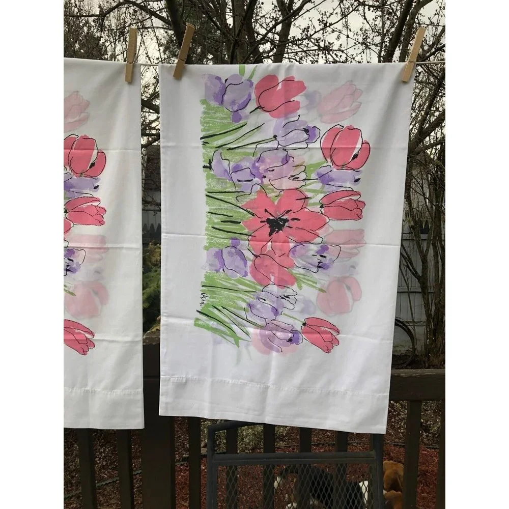 Vintage Vera Neumann Burlington Sheet Set Full Size Pink Poppy Tulips Flowers